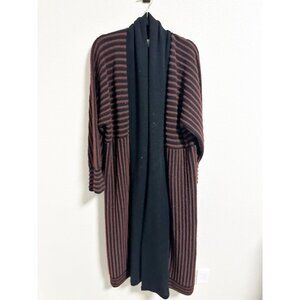 Peruvian Connection Alpaca Duster Cardigan Shawl Collar Open Front Striped Small
